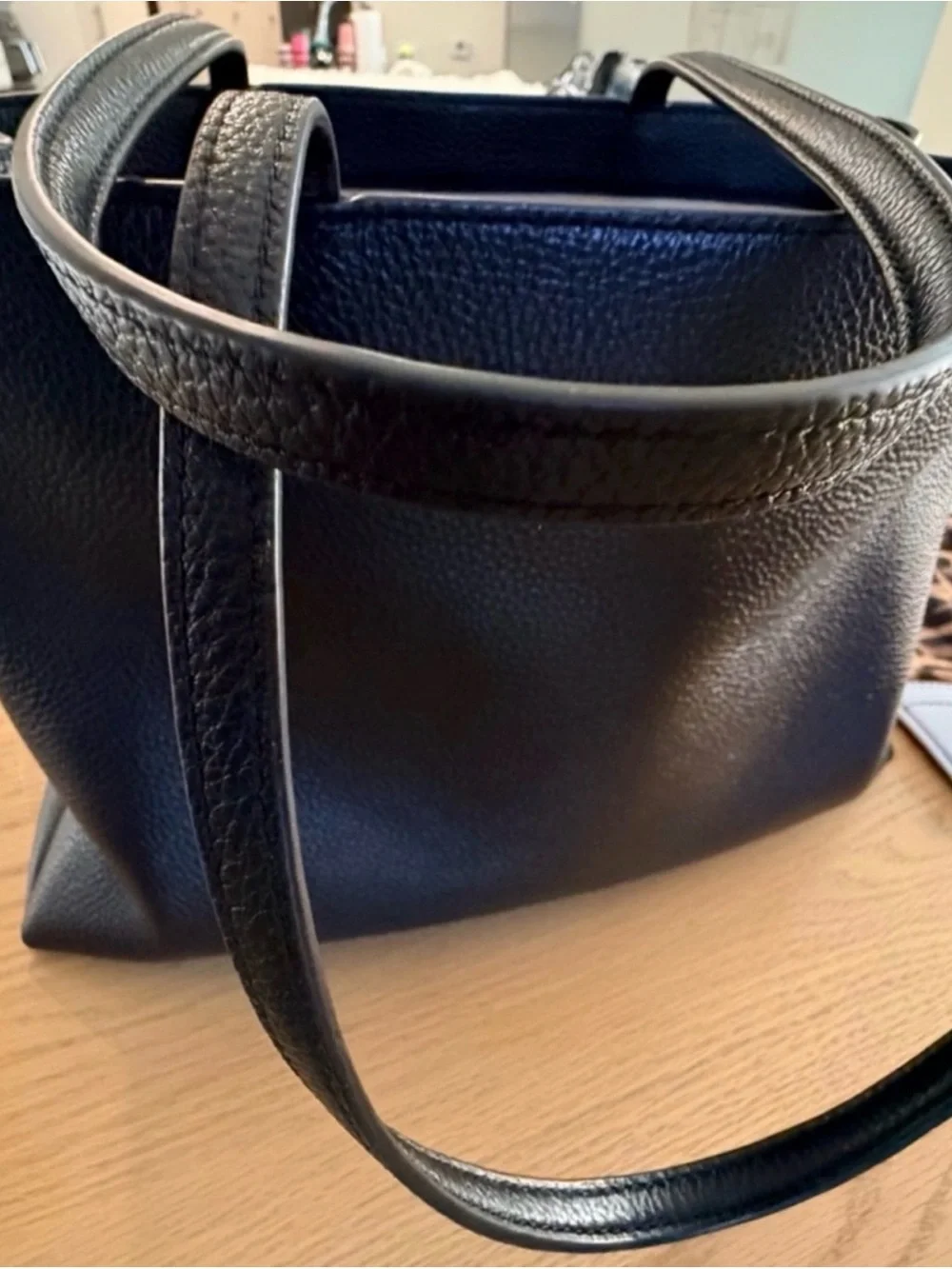 Tory Burch Black Pebbled Leather Tote with Gold Logo